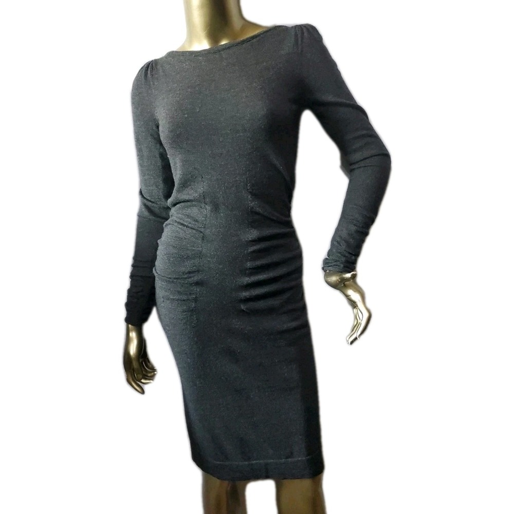 Diane von Furstenberg 100% Wool dress Body Con Longsleeve Fitted Midi Gray Sz S